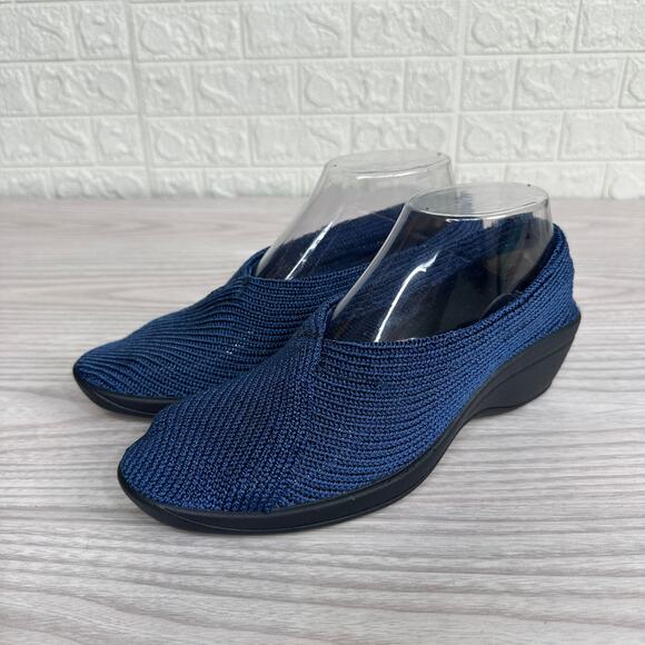 Arcopedico Mailu Shoe Sport Slip-On Knit Sz 37 Blue Black Wedge Washable Stretch - Picture 6 of 11